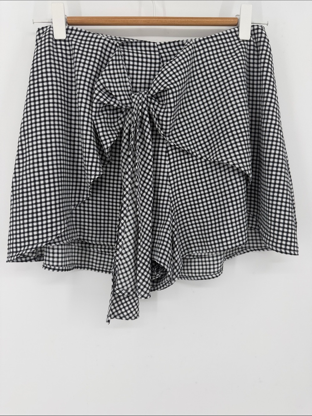 Storia Gingham Tie Front Flowy Shorts Skort Black White‎ Size Small